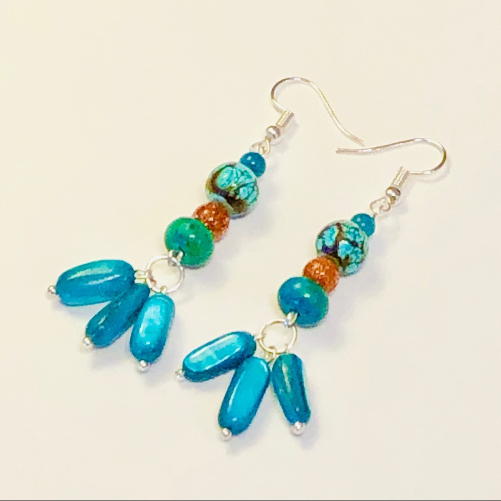 Teal Apatite Crystal Turquoise Mother-of-Pearl & Chrysocolla Stone BOHO Earrings